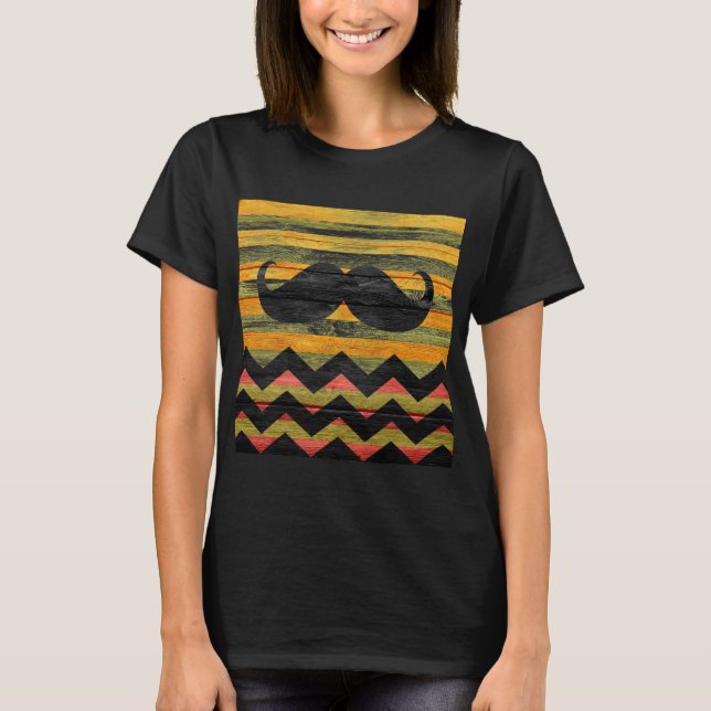 Camiseta Mustache Chevron Modern Wood #3 (Frente)