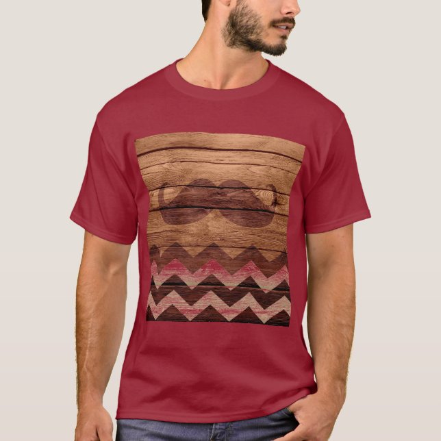 Camiseta Mustache Chevron Vintage Wooden #3 (Frente)