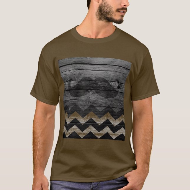 Camiseta Mustache Chevron Vintage Wooden #4 (Frente)