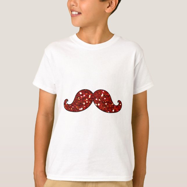 CAMISETA MÚSTACHE VERMELHO FUNCIONADO IMPRESSO GLITTER (Frente)