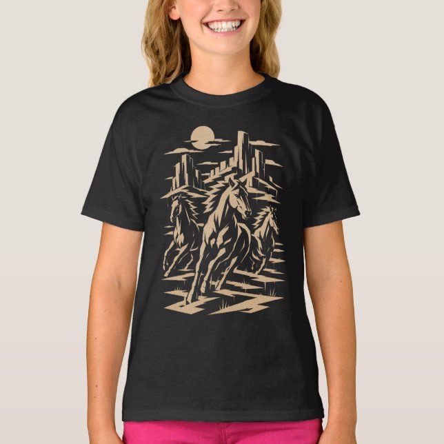 Camiseta Mustangs Selvagens Correndo para Crianças (Frente)