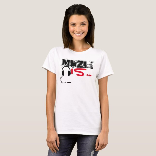 Camiseta MuZiK é… O t das mulheres com fones de ouvido (Frente Completa)