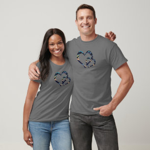 Camiseta MVB Double Trendy Camuflagem Azul Coração Design