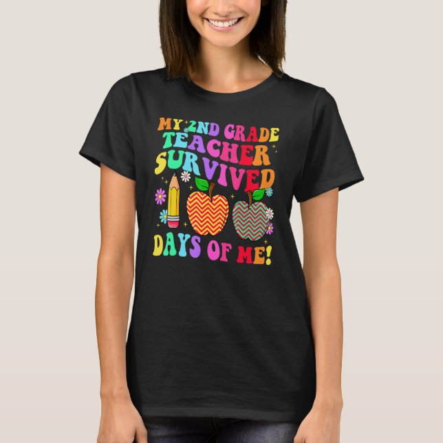 Camiseta My 2nd Grade Teacher Survived 100 Days Of Me Groov (Frente)