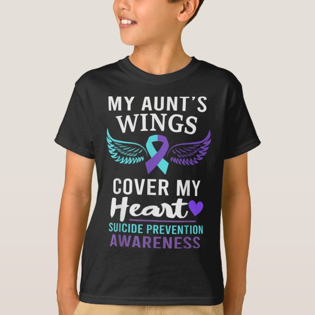 Camiseta My Aunt's Wings Cover Heart Suicide Awareness Ribb (Frente)