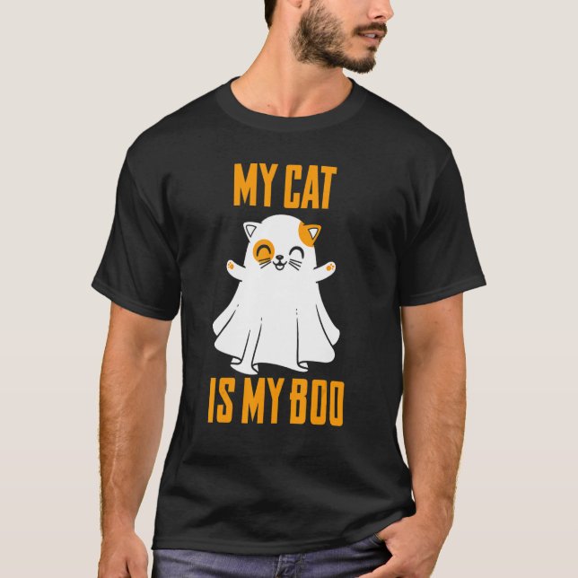 Camiseta My Cat Is My Boo   Halloween Cat (Frente)