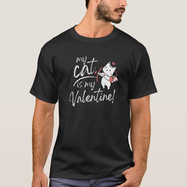 Camiseta My Cat Is My Valentine Cupid Kitty Cat Chalkboard  (Frente)