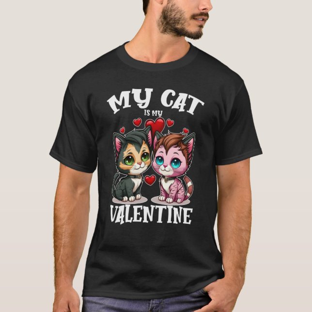Camiseta My Cat Is My Valentine Cute Valentine's Day Cat Da (Frente)
