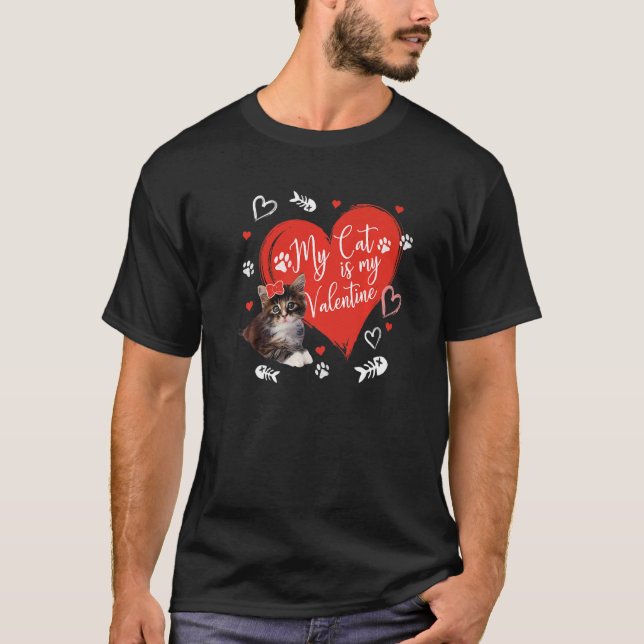 Camiseta My Cat Is My Valentine Cute Valentine's Day Cat Da (Frente)