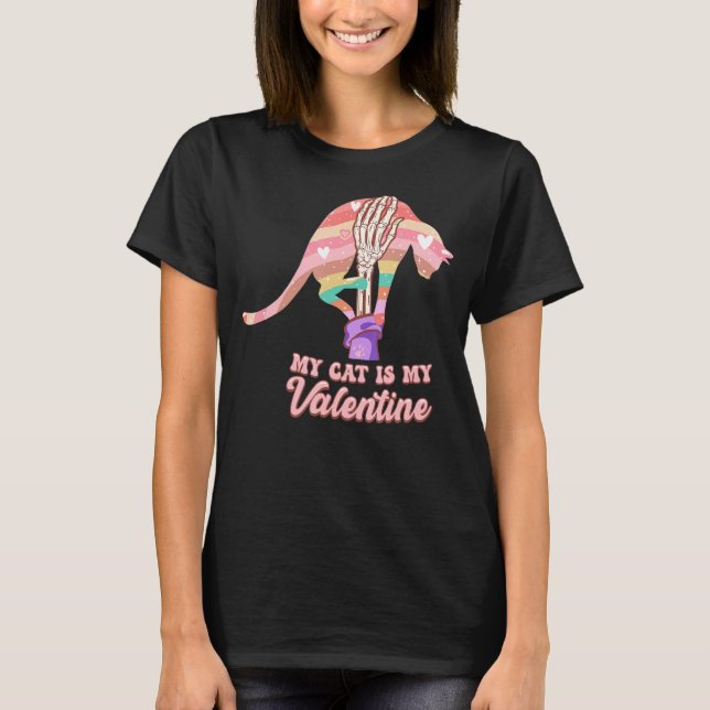 Camiseta My Cat Is My Valentine Day Skeleton Cute Kitten Bo (Frente)