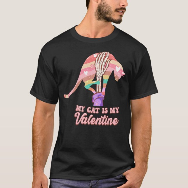 Camiseta My Cat Is My Valentine Day Skeleton Cute Kitten Bo (Frente)