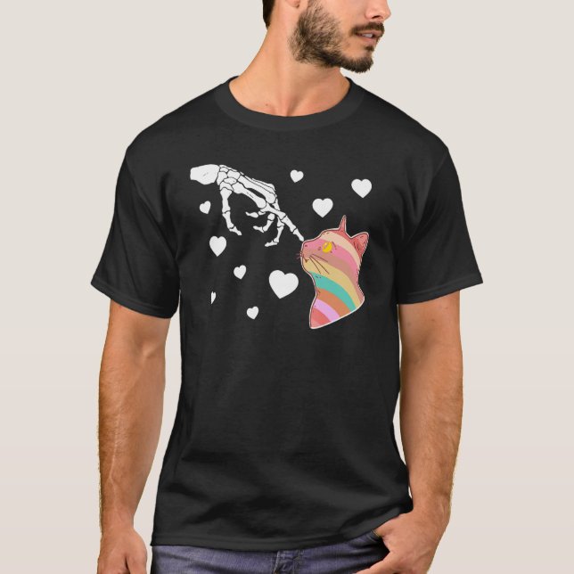 Camiseta My cat is my valentine Skeleton Hand Valentines Da (Frente)