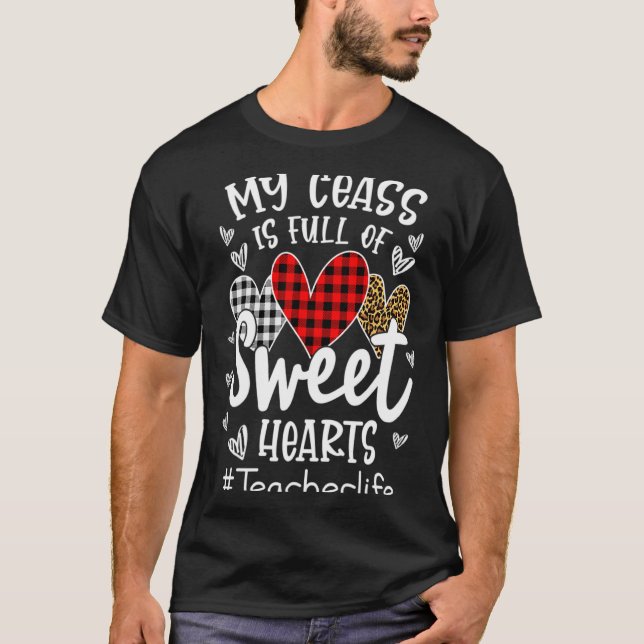 Camiseta My Cl Is Full Of Heart Red Plaid Leopard Valent  (Frente)