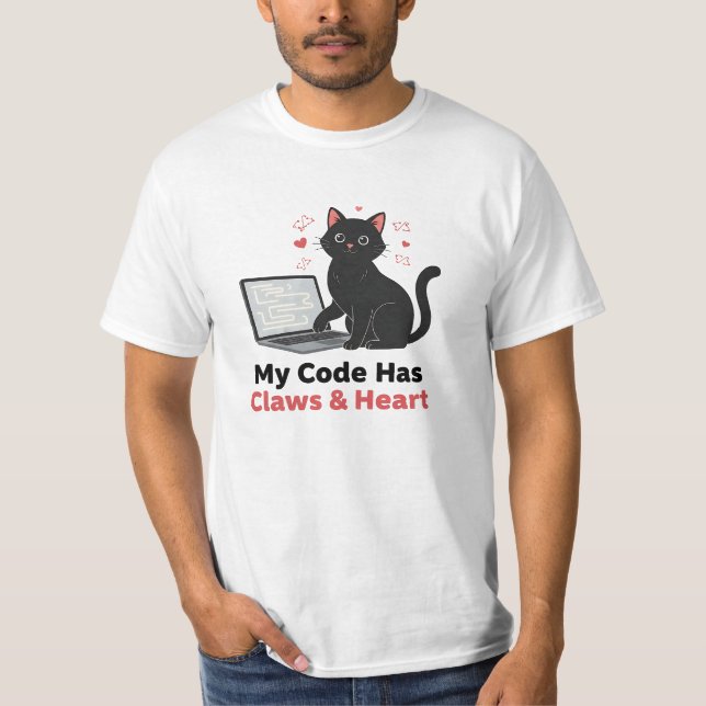 Camiseta My Code Has Claws & Heart Black Cat Web Developer (Frente)