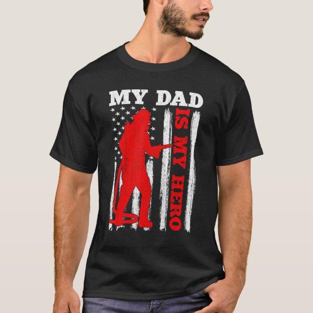 Camiseta My Daddy Is My Hero USA Flag Firefighter Fireman D (Frente)