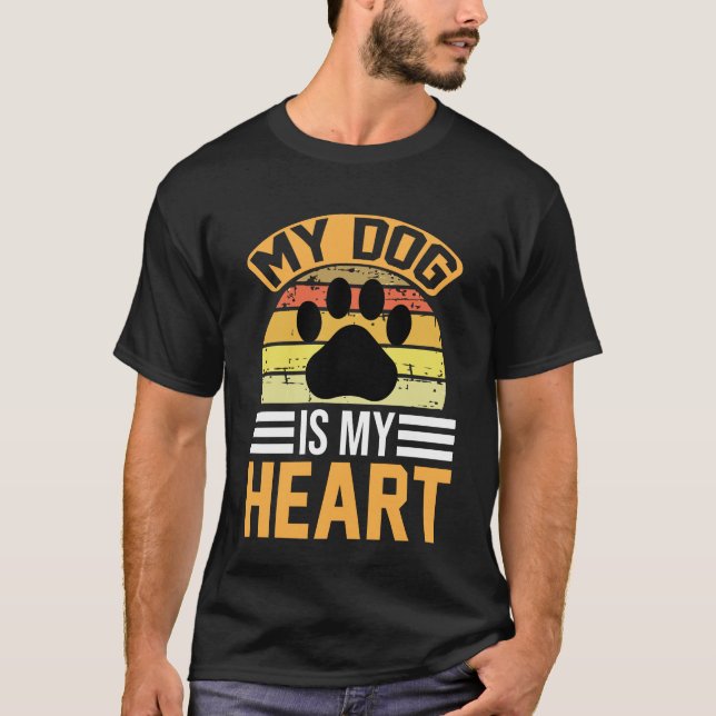 Camiseta My Dog Is My Heart – Retro Paw Print Dog Lover (Frente)