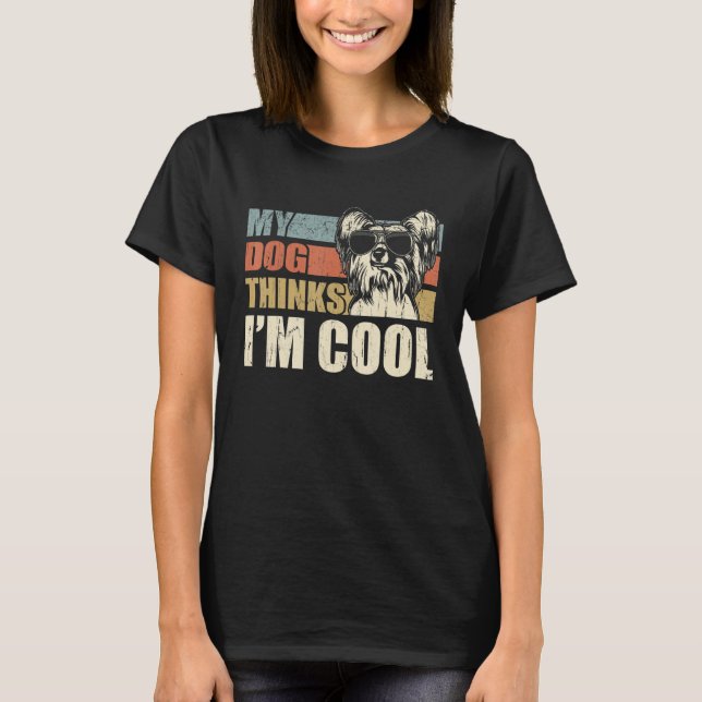 Camiseta My Dog Thinks I'm Cool Chinese Crested  Retro Dad  (Frente)