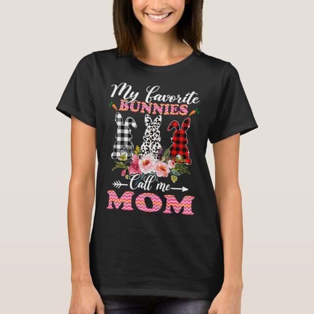 Camiseta My Favorite Bunnies Call Me Mom Easter Leopard (Frente)