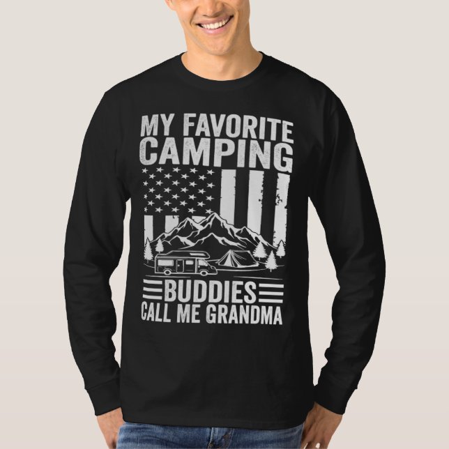 Camiseta My Favorite Camping Buddies Call Me Grandma Americ (Frente)