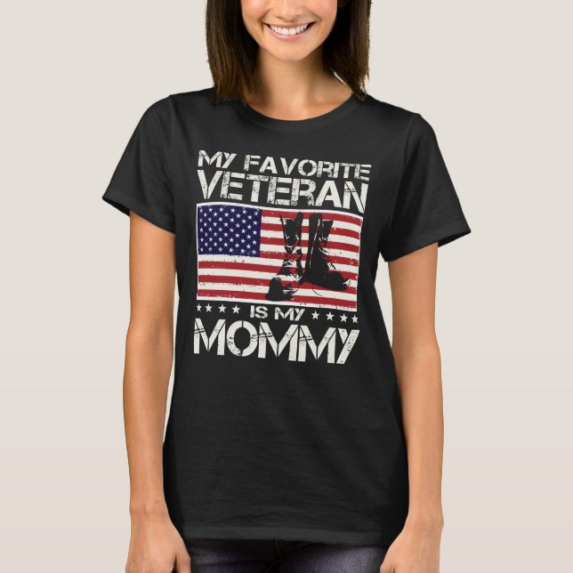 Camiseta My Favorite Veteran Is My Mommy US Flag Mother Day (Frente)