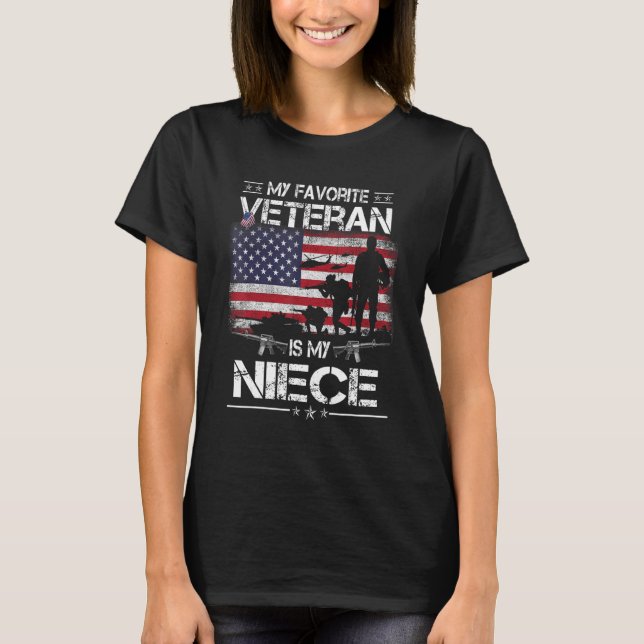 Camiseta My Favorite Veteran Is My Niece   Flag Mother Vete (Frente)