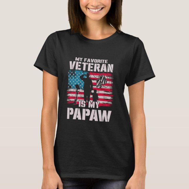 Camiseta My Favorite Veteran Is My Papaw American Flag Fath (Frente)
