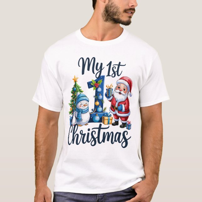 Camiseta My First 1st Christmas Blue Baby Boy Xmas Snowman (Frente)