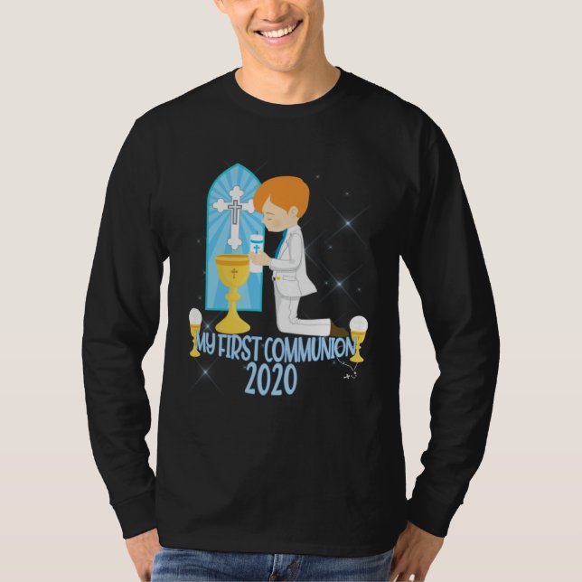Camiseta My First Communion  Kids Boys Kneeling Candle Redh (Frente)