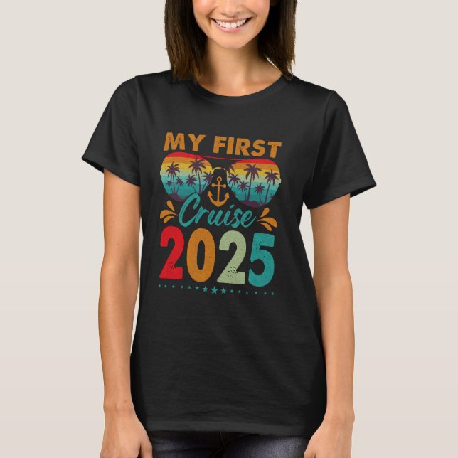 Camiseta My First Cruise 2025 Tropical Vibes Vacation Getaw (Frente)