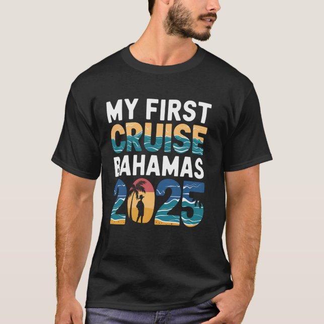 Camiseta My First Cruise Bahamas 2025 Tropical Sunset Tee (Frente)