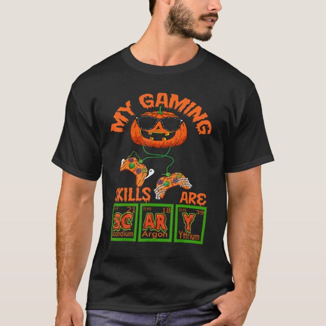 Camiseta My Gaming Skills Are Scary Pumpkin Periodic table  (Frente)