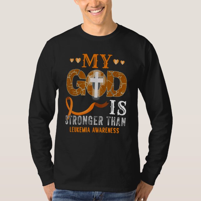 Camiseta My God Is Stronger Than Leukemia Orange Ribbon (Frente)