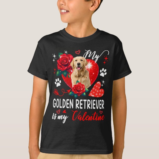 Camiseta My Golden Retriever Is My Valentine Owner Floral H (Frente)