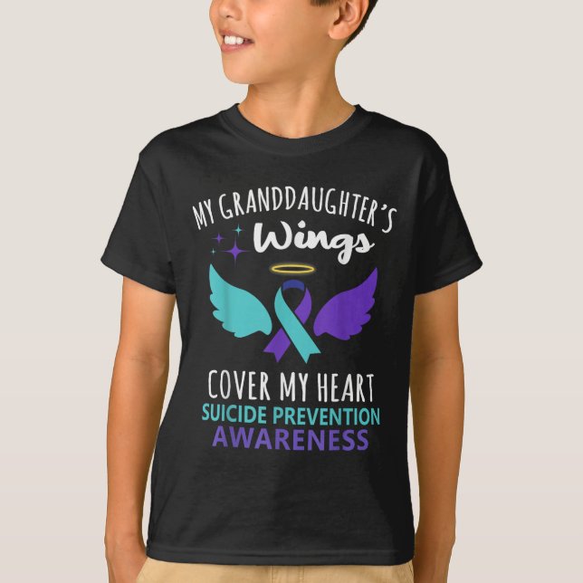Camiseta My Granddaughters Wings Cover Heart Suicide Awaren (Frente)