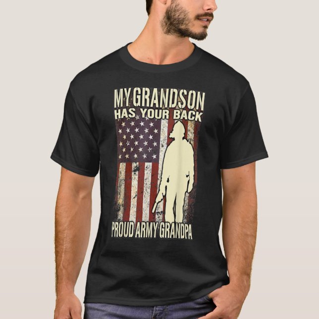 Camiseta my grandson has your back - us flag proud army (Frente)