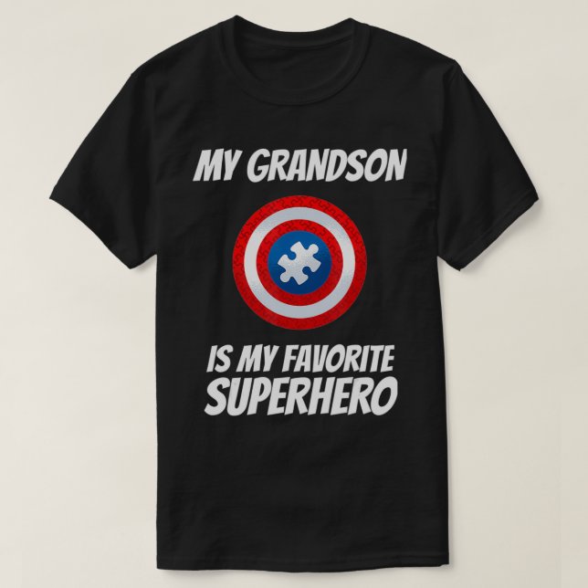 Camiseta My Grandson Is My Favorite Superhero Autism Awaren (Frente do Design)