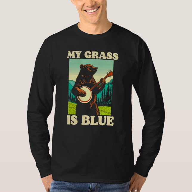 Camiseta My Grass Is Blue Banjo Bear Retro Nature Graphic (Frente)