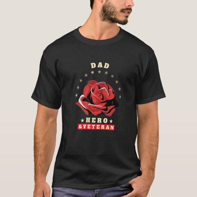Camiseta My hero Dad Veteran USA Roses Love Honor Respect M (Frente)