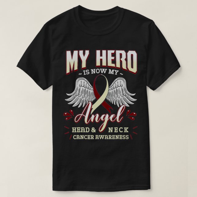 Camiseta My Hero Is Now My Angel Head And Neck Cancer Aware (Frente do Design)