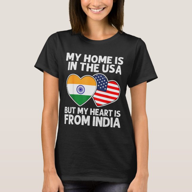 Camiseta My Home Usa My Heart India Indian American Pride F (Frente)