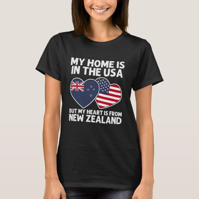 Camiseta My Home USA My Heart New Zealand Kiwi American Pri (Frente)