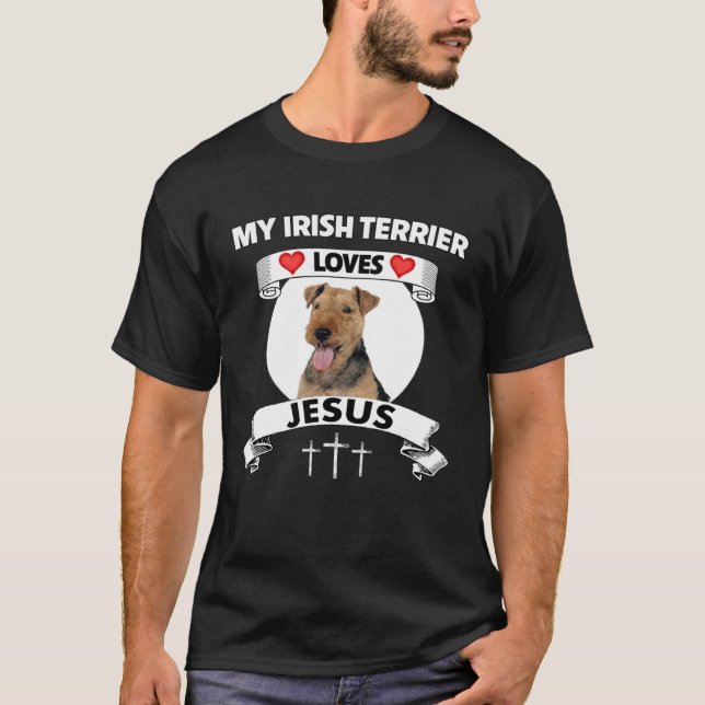 Camiseta My Irish Terrier Loves Jesus Christian Family Dog  (Frente)