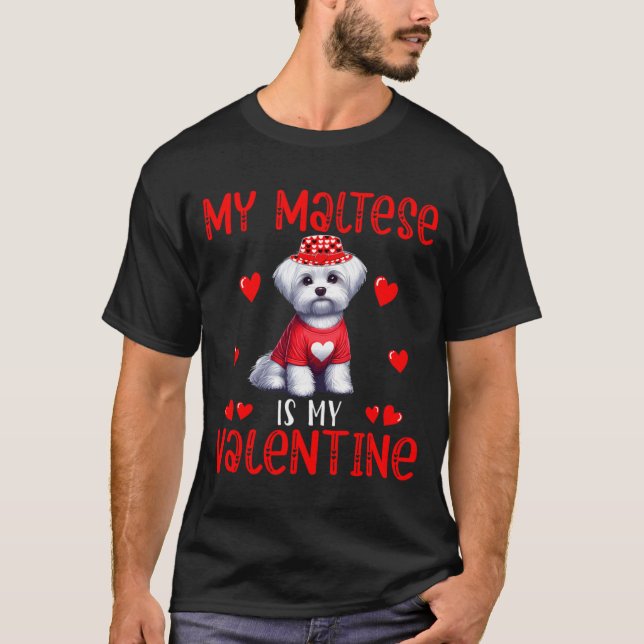 Camiseta My Maltese Is My Valentine Hearts Costume Single O (Frente)