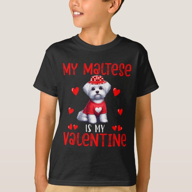Camiseta My Maltese Is My Valentine Hearts Costume Single O (Frente)