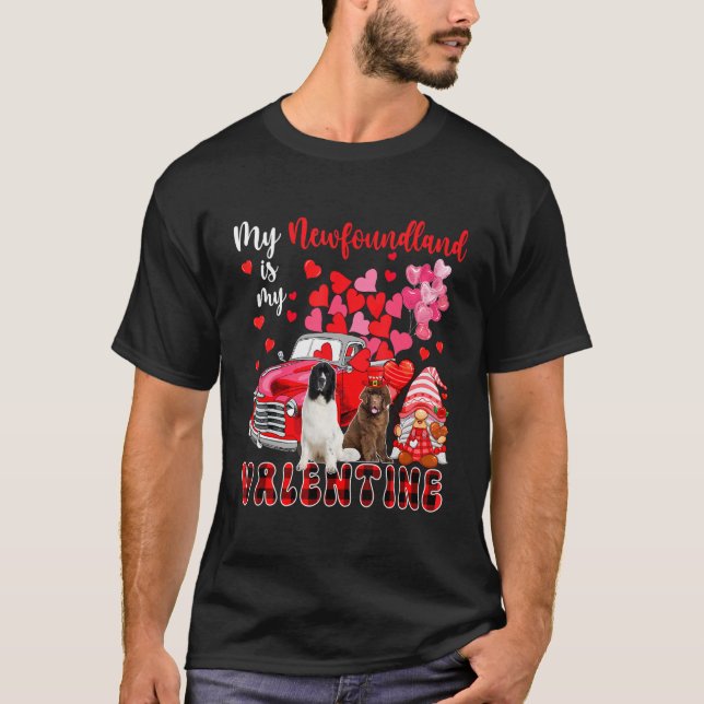 Camiseta My Newfoundland Is My Valentine Two Dogs With Gnom (Frente)