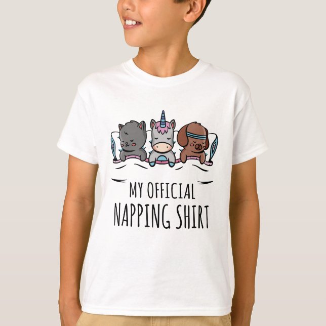 Camiseta My official napping shirt sleeping Unicorn Dog Cat (Frente)