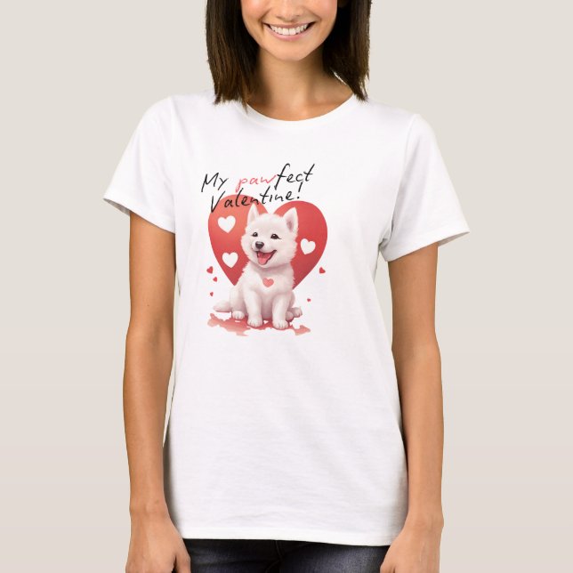 Camiseta My Pawfect Valentine: Süßer weißer Jindo-Hund  (Frente)