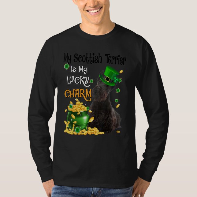 Camiseta My Scottish Terrier Is My Lucky Charm Cute Dog Pat (Frente)