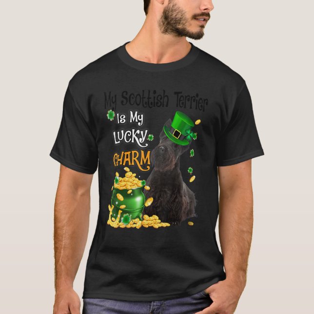 Camiseta My Scottish Terrier Is My Lucky Charm Cute Dog Pat (Frente)