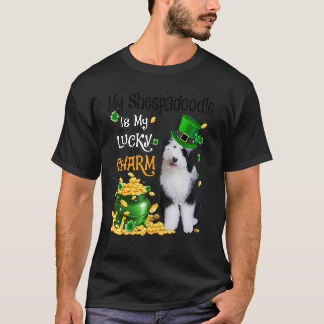 Camiseta My Sheepadoodle Is My Lucky Charm Cute Dog Patrick (Frente)